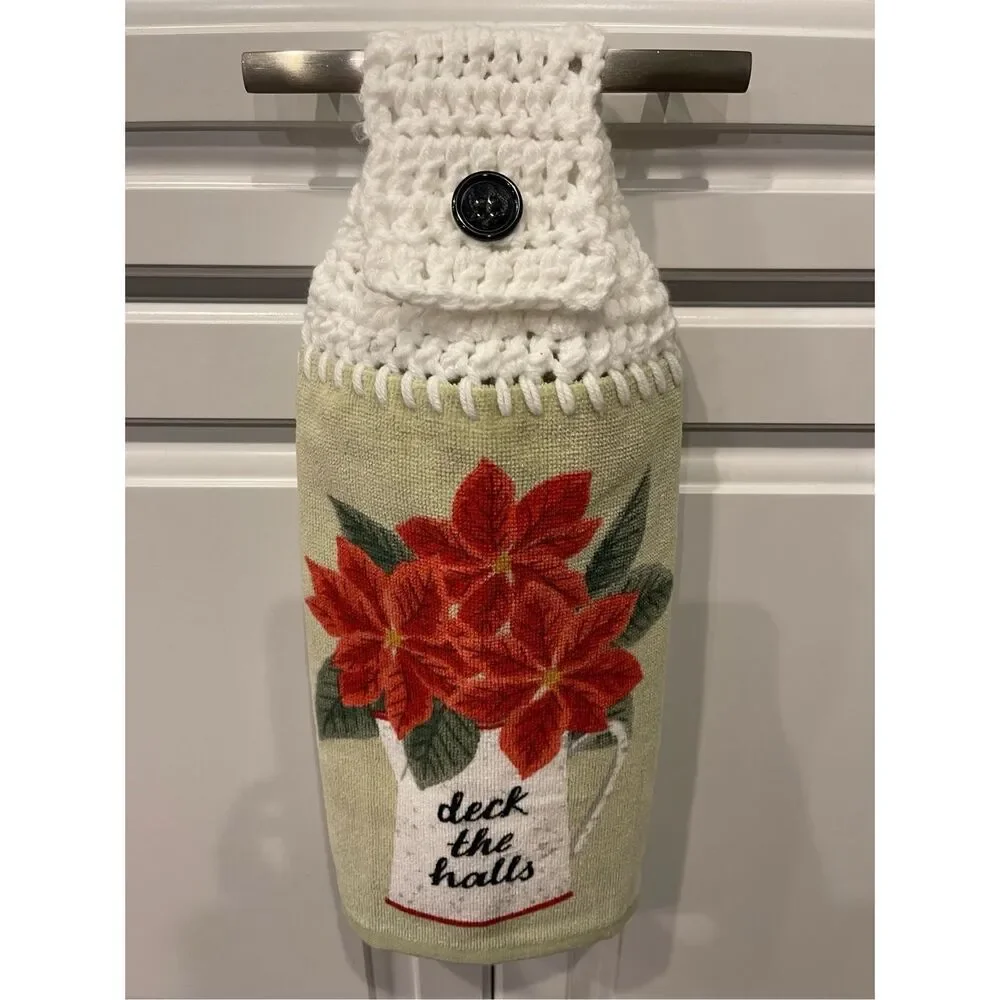 Crochet Top Kitchen Towel-Poinsettias/ Deck The Halls